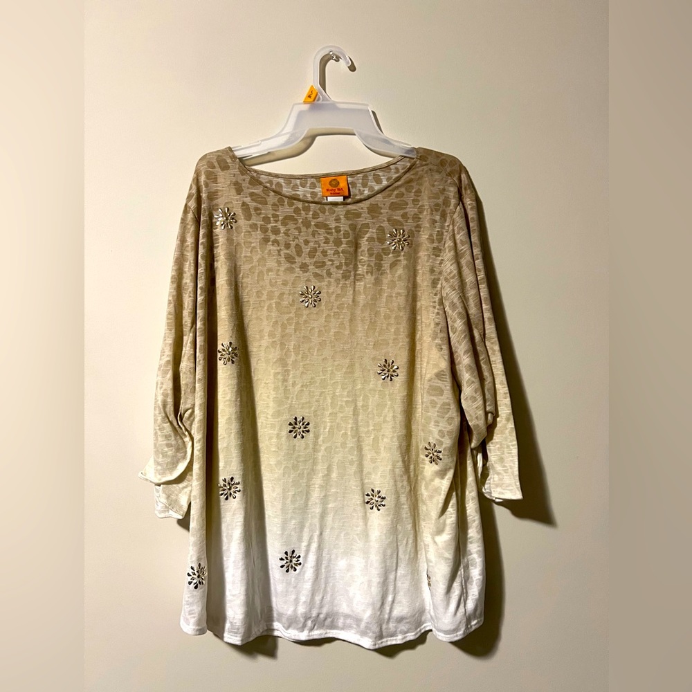 Ruby Rd Womens 3/4 Sleeve Tan Ombré Top Size 1X